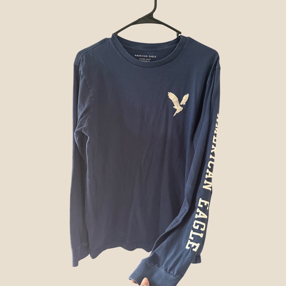 American Eagle Mens Navy Blue Super Soft Long Sleeve Graphic‎ T-Shirt Small